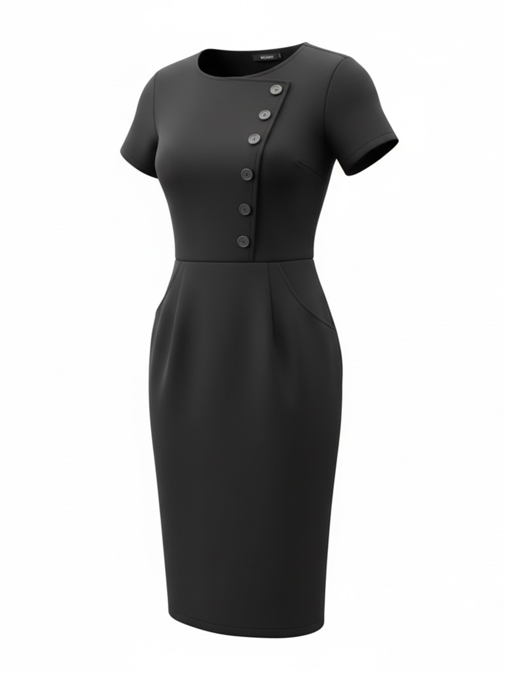 eShaki Black Short-Sleeve Women’s Button-Front Design Pocketed Dress - S-6